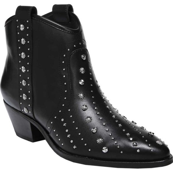 Sam Edelman Brian Studded Western Bootie Black Leather 6 - Picture 2 of 16
